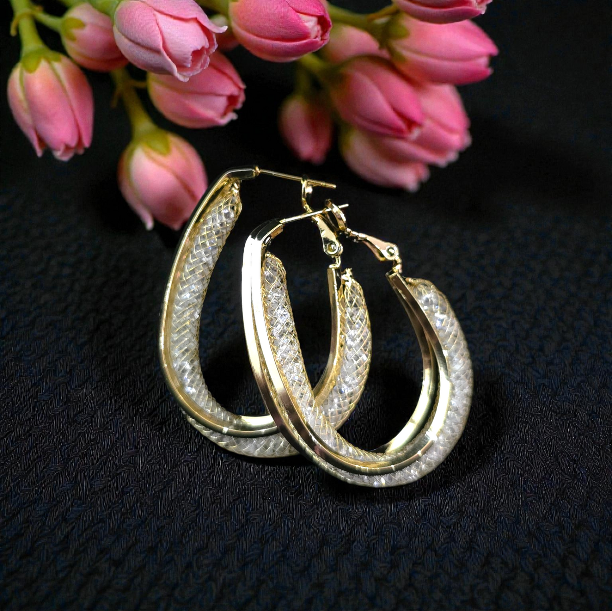 Ivara Crystal Mesh Hoops