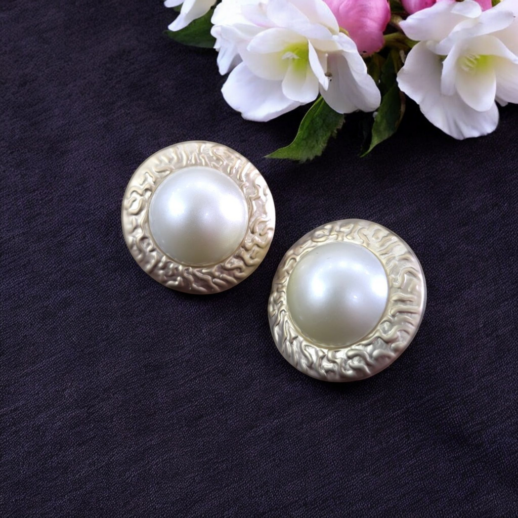 Gilded Medallion Pearl Studs