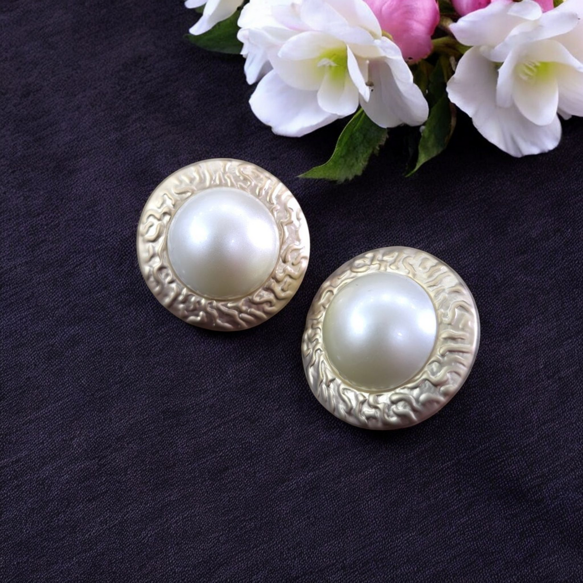 Gilded Medallion Pearl Studs